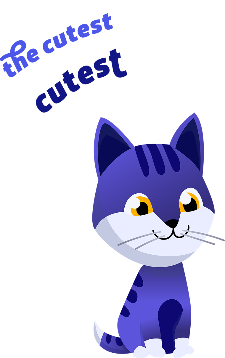 purple cartoon cat with a saying reading Who is the cutest?